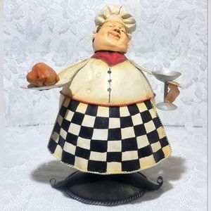 Vintage Metal Spring Mounted Bobble Kitchen  Decor Chef Black White Apron RARE